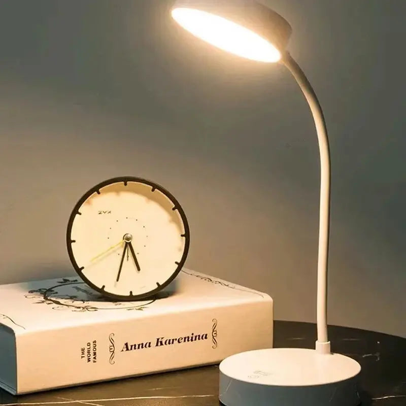 Portable LED Desk Lamp USB Plug Battery Powered 3 Color Stepless Dimming Eye Protection Light for Bedroom Bedside Study
