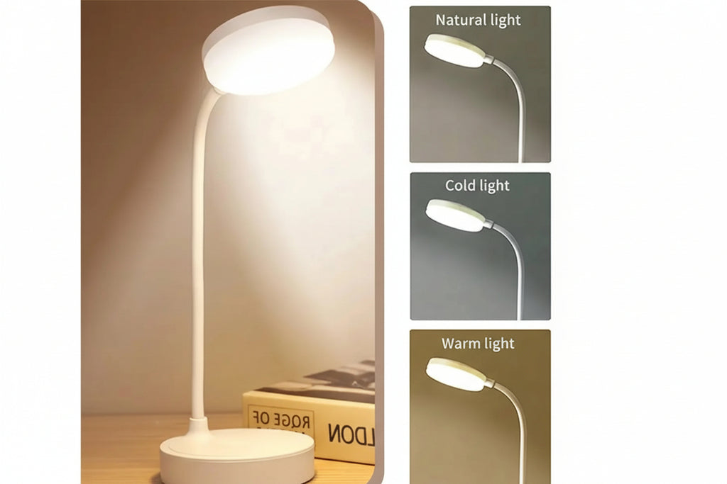 Portable LED Desk Lamp USB Plug Battery Powered 3 Color Stepless Dimming Eye Protection Light for Bedroom Bedside Study