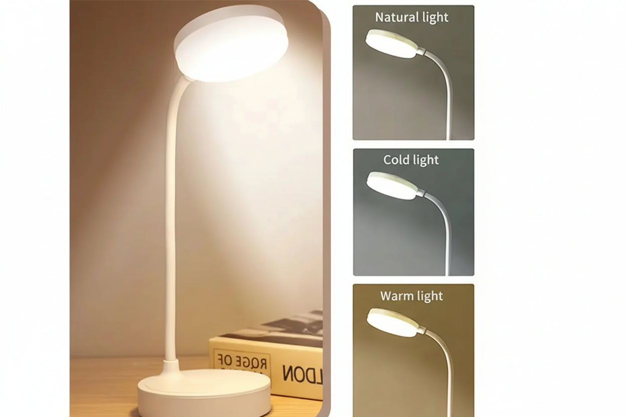 Portable LED Desk Lamp USB Plug Battery Powered 3 Color Stepless Dimming Eye Protection Light for Bedroom Bedside Study