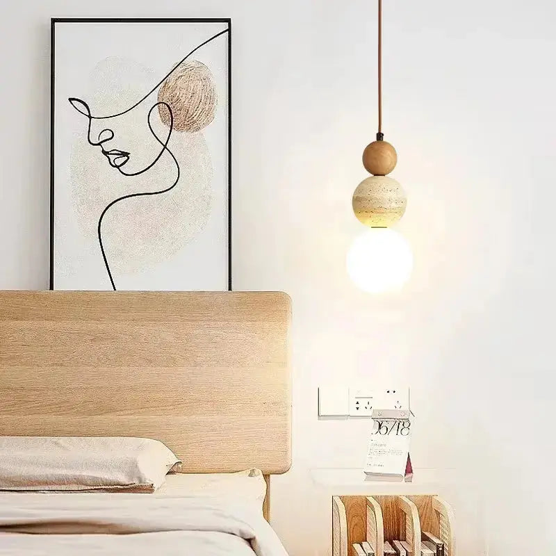Cream Style Pendant Lamp Bedroom Bedside Led Chandelier Stone Wood Light Designer Bauhaus Medieval Restaurant Bar Small Lights