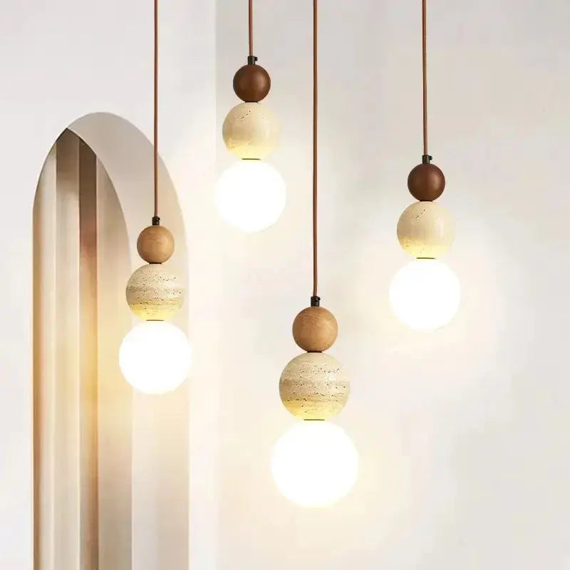 Cream Style Pendant Lamp Bedroom Bedside Led Chandelier Stone Wood Light Designer Bauhaus Medieval Restaurant Bar Small Lights